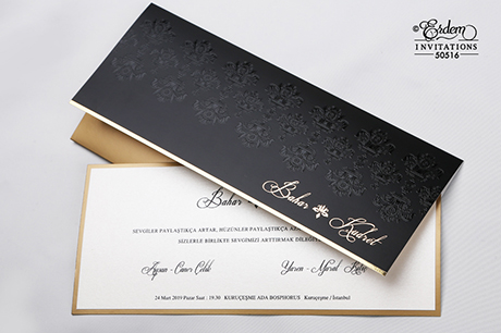 Faire part de luxe noir et or forme rectangulaire