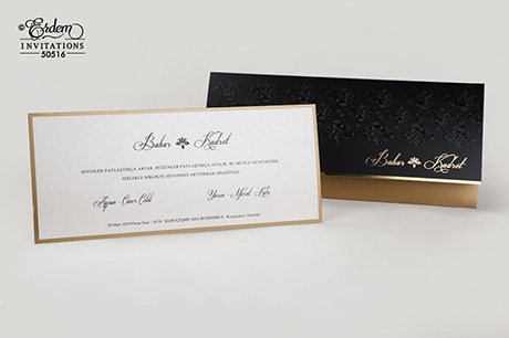 Faire part de luxe noir et or forme rectangulaire