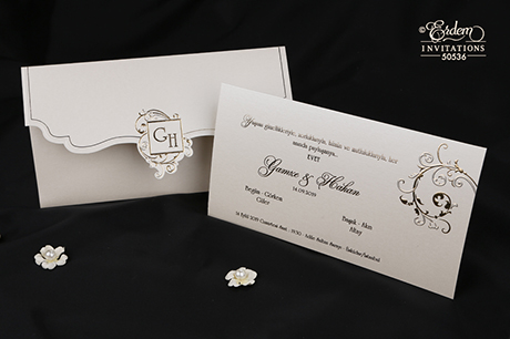 Faire part de luxe chic ivoire et or forme rectangulaire