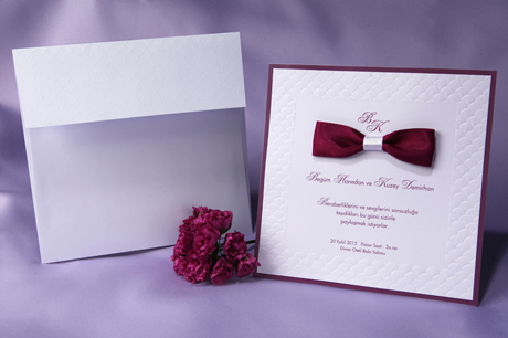 faire part mariage carré papillon bordeaux