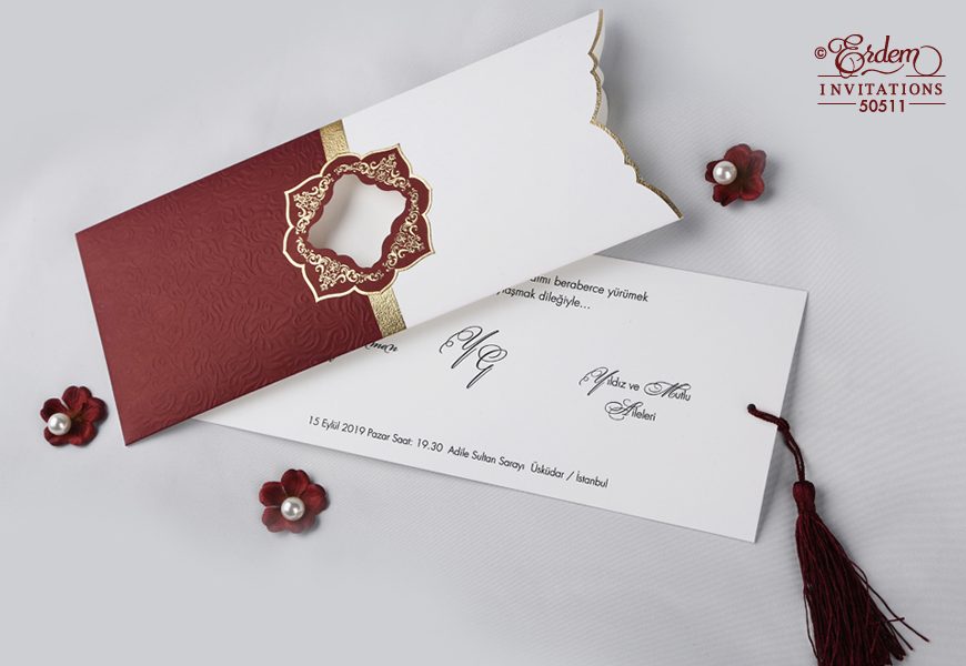 Faire part oriental rouge et blanc rectangulaire