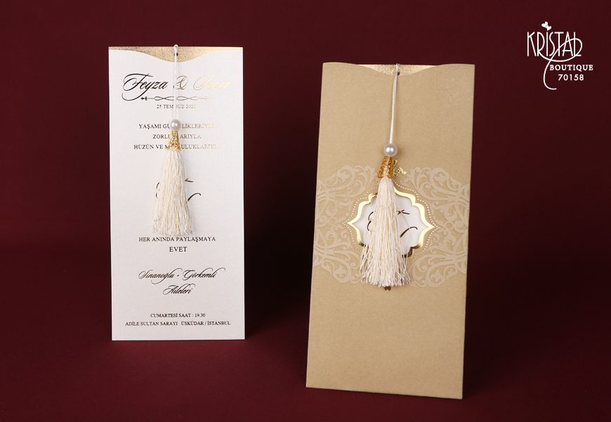 Faire part mariage velours beige et doré