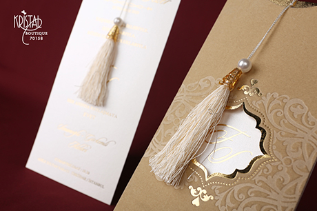 Faire part mariage velours beige et doré