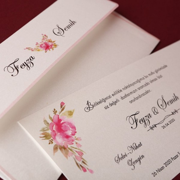 Faire part fleuri écru avec enveloppe