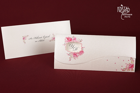 Faire part fleuri rose et beige avec ouverture