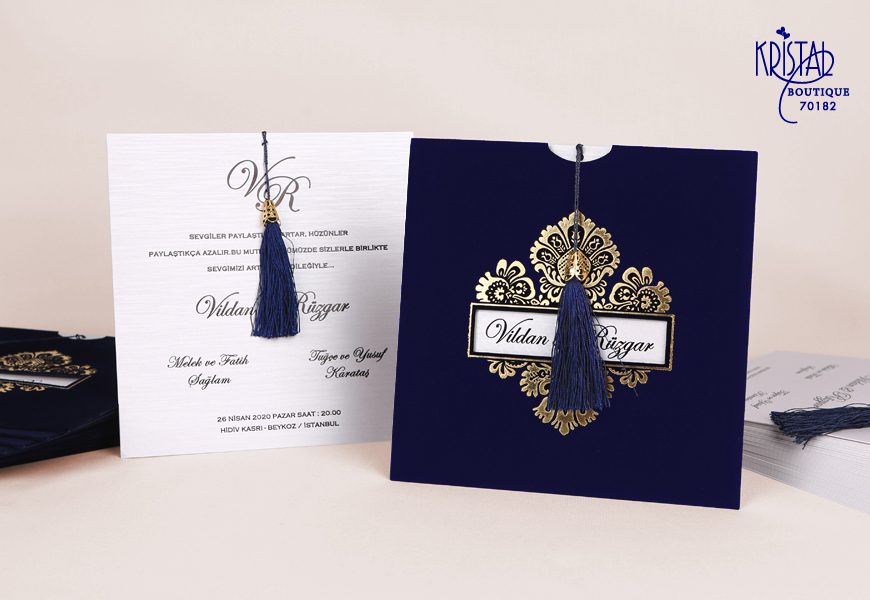 Faire part mariage oriental velours bleu