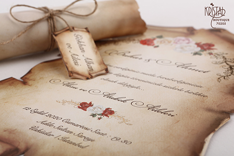 Faire part mariage parchemin avec cordelette