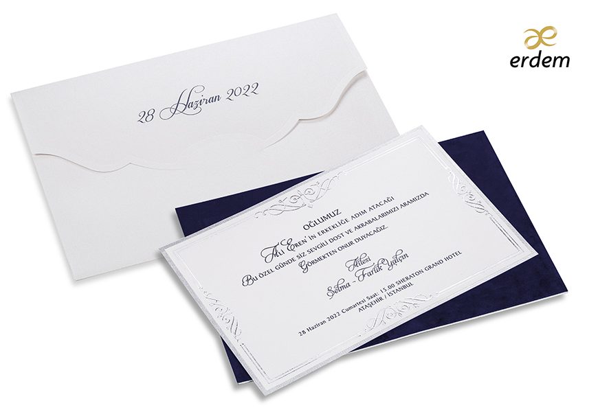 Faire part mariage bleu contour en velours