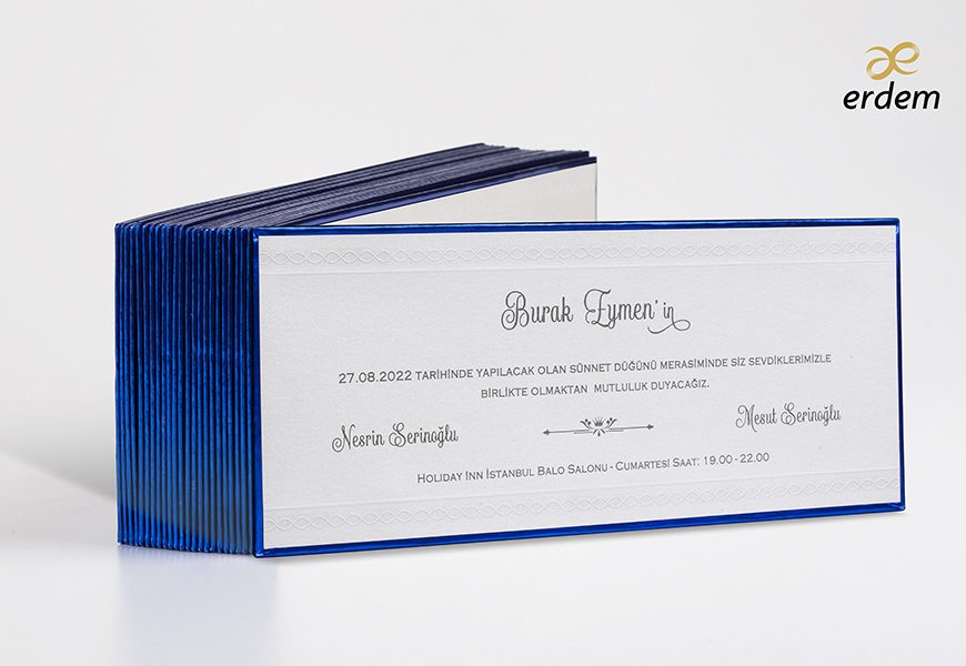 Faire part mariage bleu et argent rectangulaire