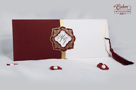 Faire part oriental rouge et blanc rectangulaire