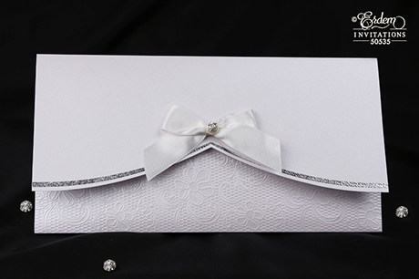 Faire part raffiné et élégant blanc argent