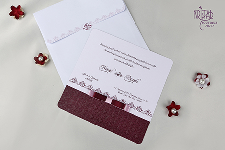 Faire part mariage violet avec noeud doublé