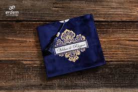 Faire part mariage oriental velours bleu