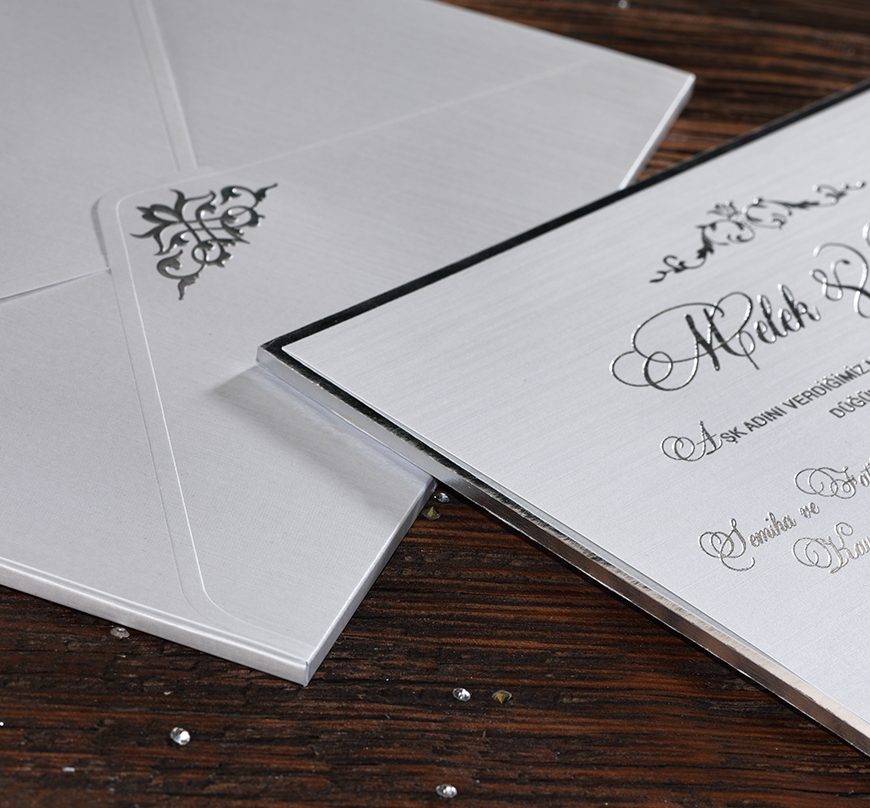 Faire part mariage gris nacré rigide avec enveloppe