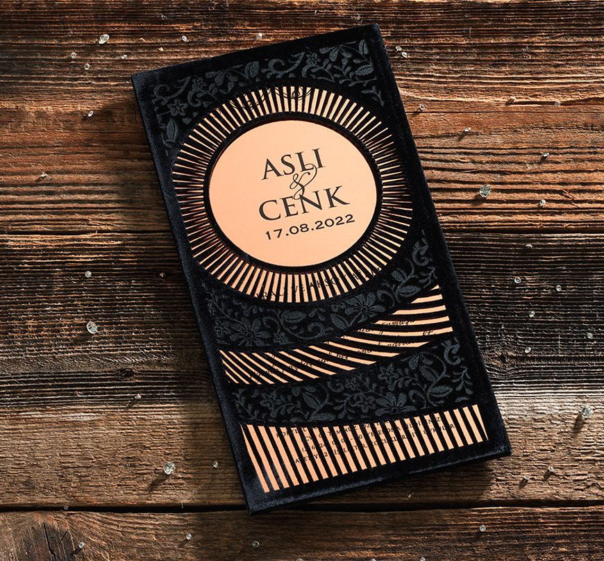 Faire part de luxe velours noir et rose gold