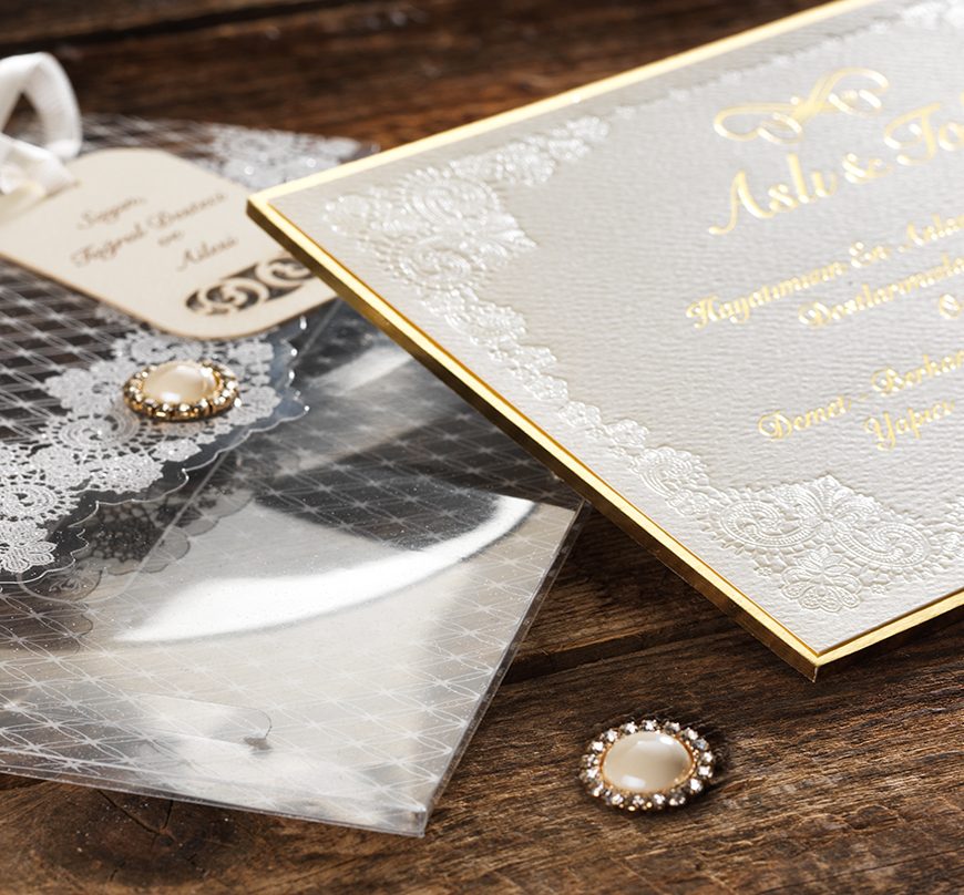 Faire part mariage de luxe en plexiglas en doré