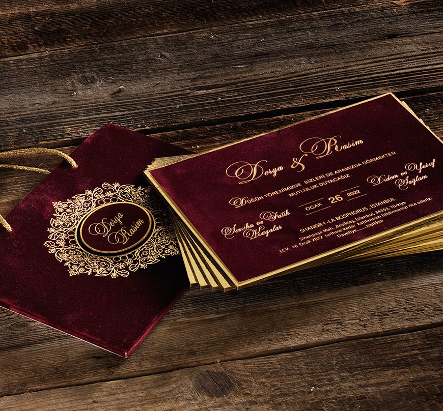 Faire part de luxe velours rouge avec sac velours