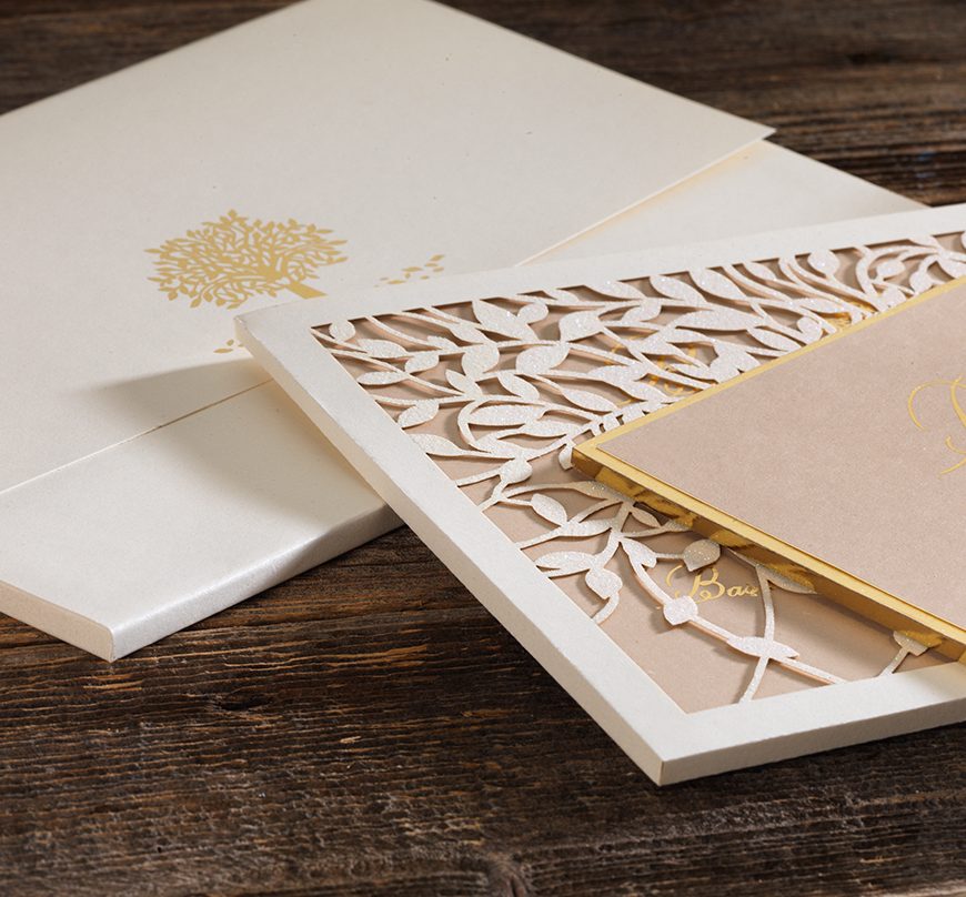 Faire part de luxe glamour ivoire avec arbre