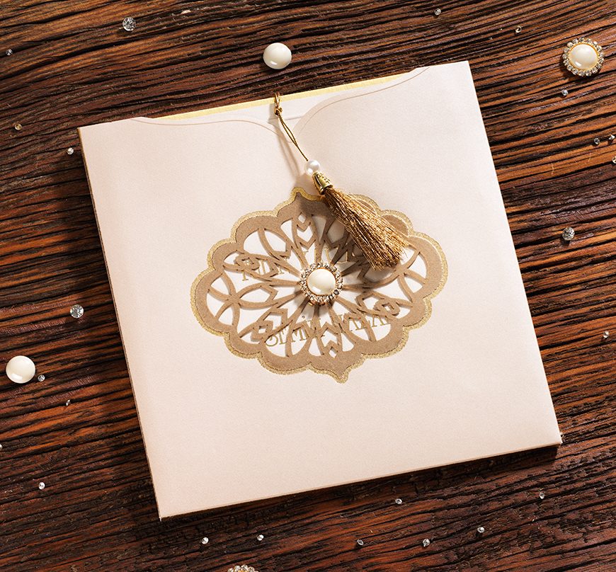 Faire part mariage rose poudrée rigide