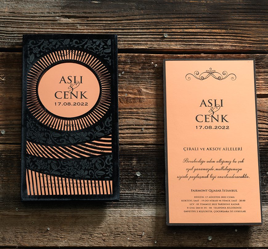 Faire part de luxe velours noir et rose gold