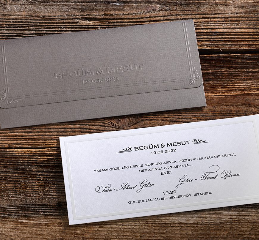 Faire part mariage de luxe gris et blanc rectangulaire