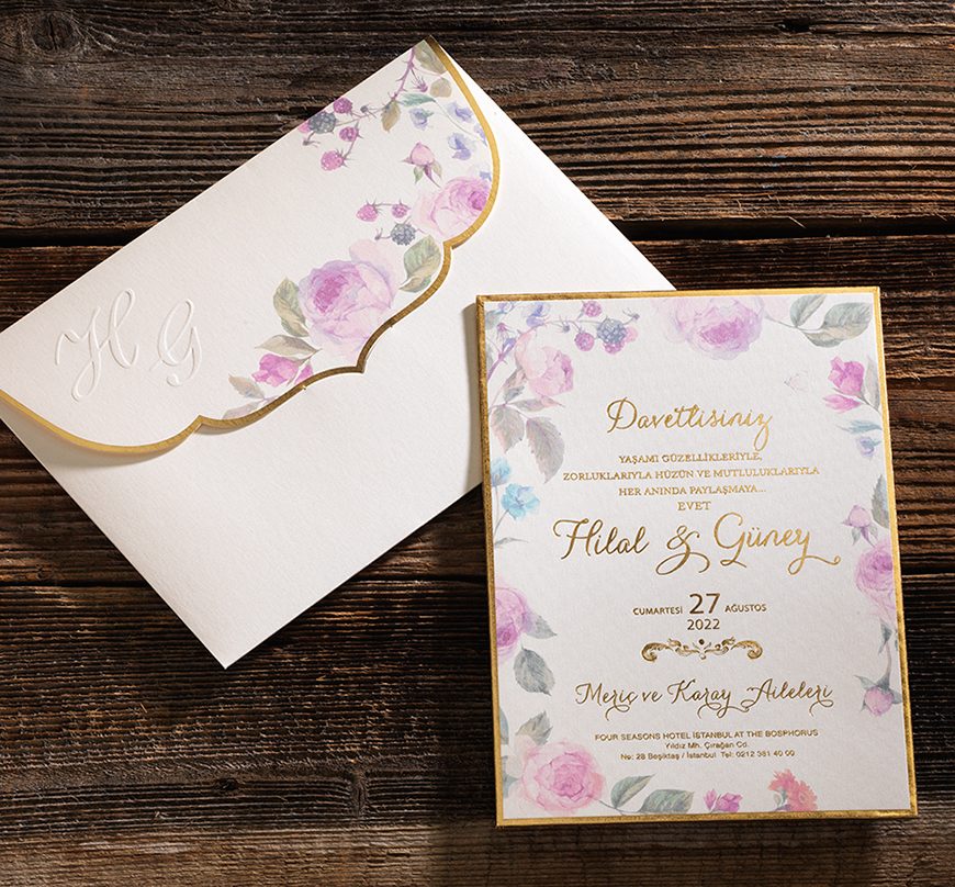 Faire part mariage champêtre de luxe fleuri