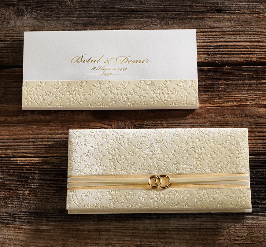 Faire part de luxe velours ivoire style pochette