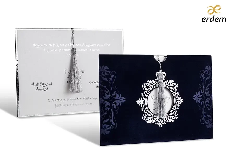 Faire part velours bleu nuit naissance ou mariage