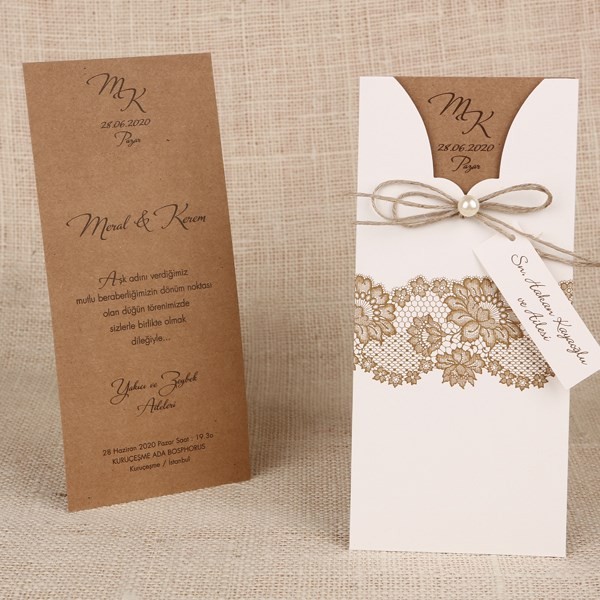 Faire part mariage champêtre avec cordelette