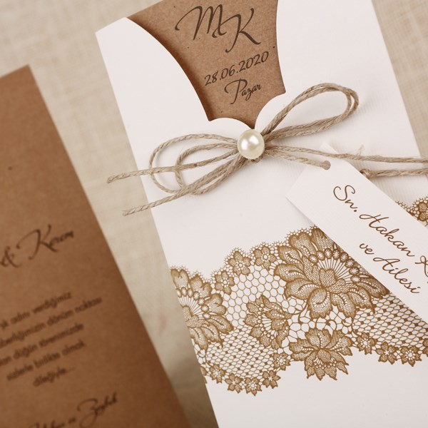 Faire part mariage champêtre avec cordelette