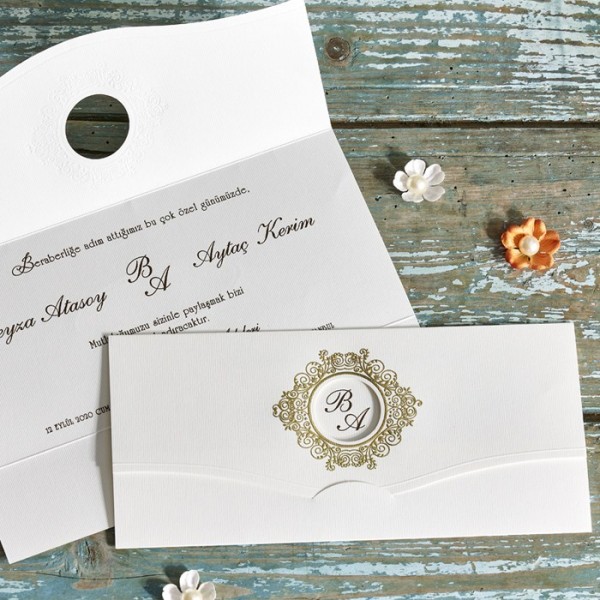 Faire part pas cher doré et beige dépliable