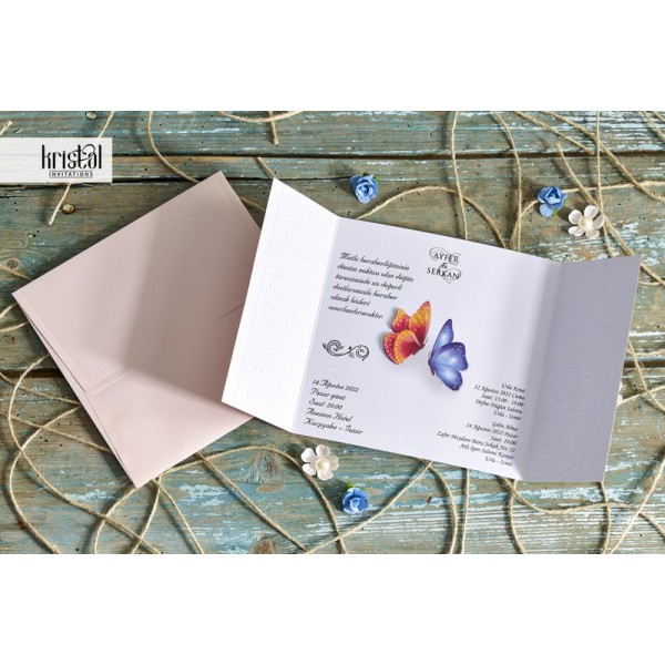 Faire part rose papillons avec enveloppe