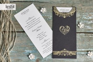 Faire part mariage oriental noir avec motifs doré