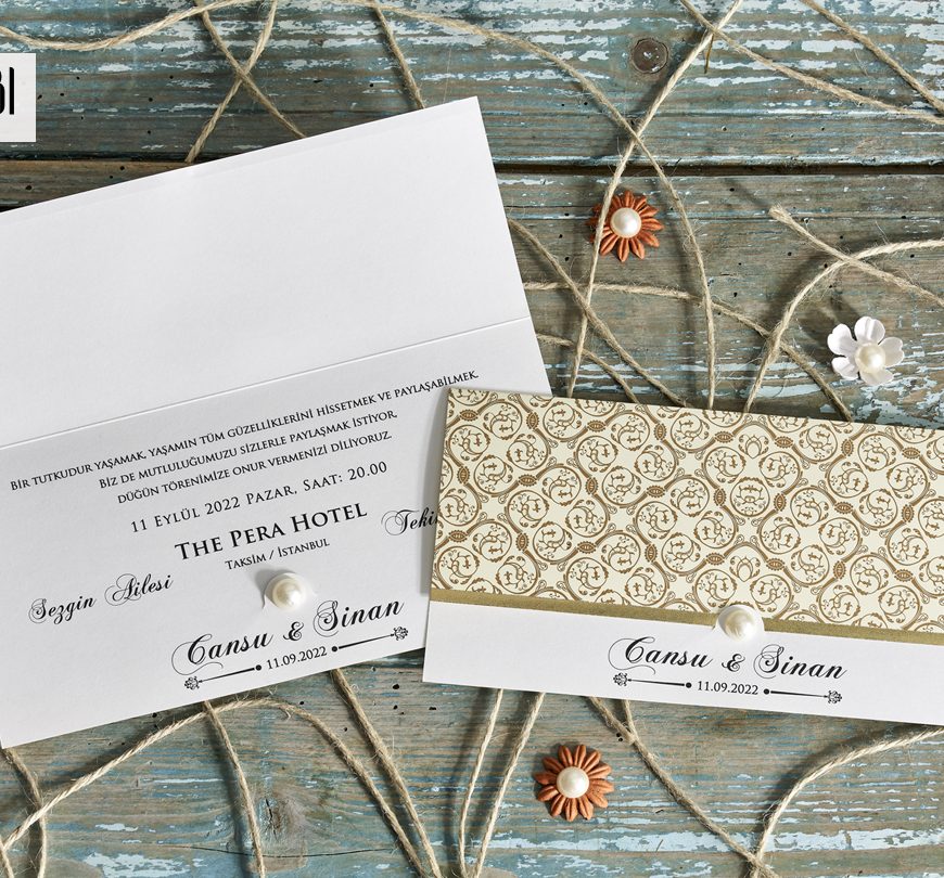 Faire part mariage champêtre marron avec demi perle