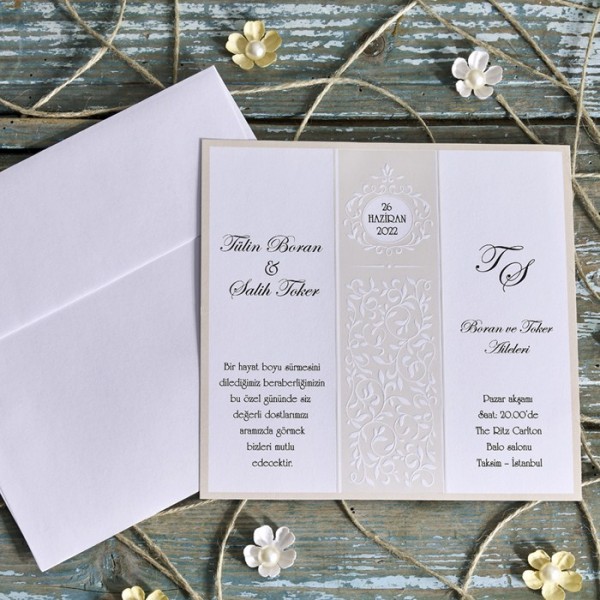 Faire part mariage champêtre beige avec enveloppe
