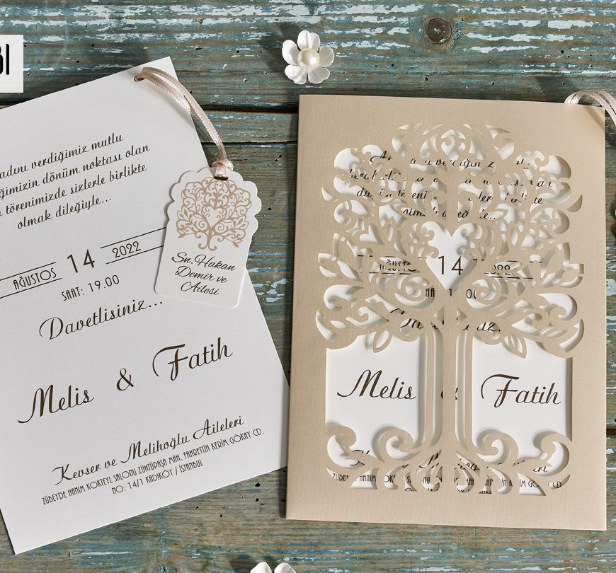 Faire part mariage dentelle en forme d’arbre