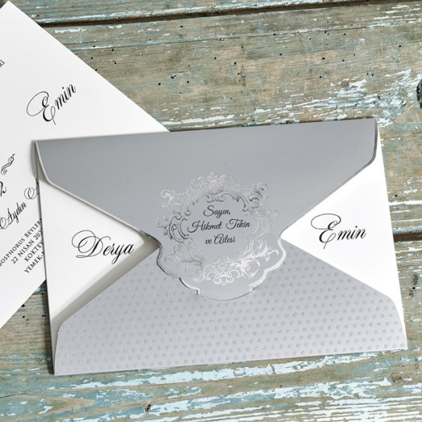 Faire part mariage argenté avec initiales