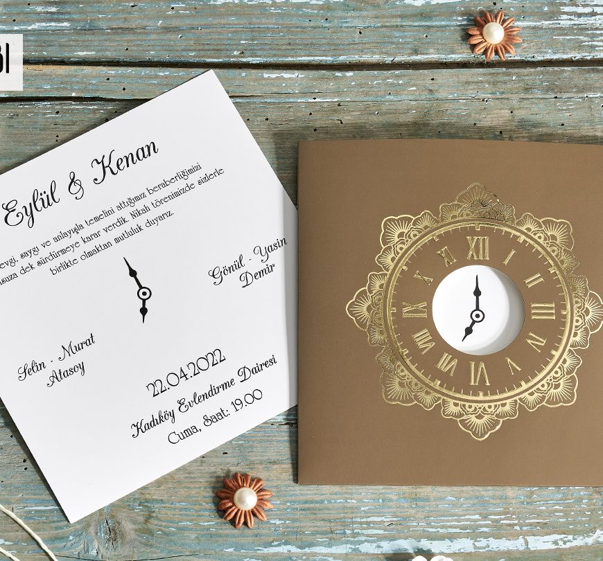 Faire part mariage vintage horloge