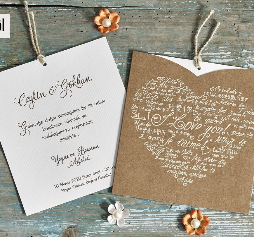 Faire part mariage vintage pas cher “je t’aime”