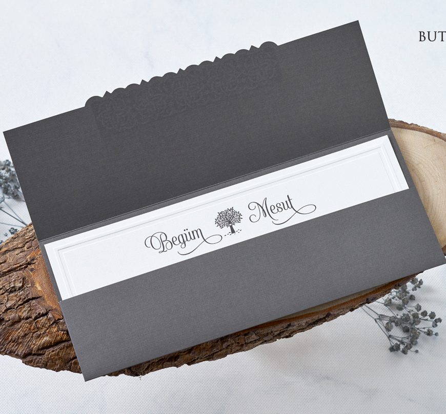 Faire part rectangulaire gris et blanc avec enveloppe