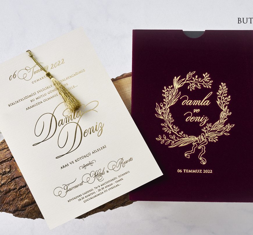 Faire part mariage orientale velours rouge