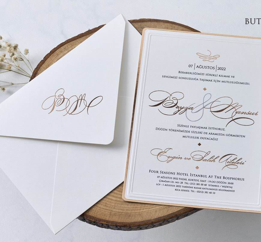 Faire part rose gold et blanc avec enveloppe