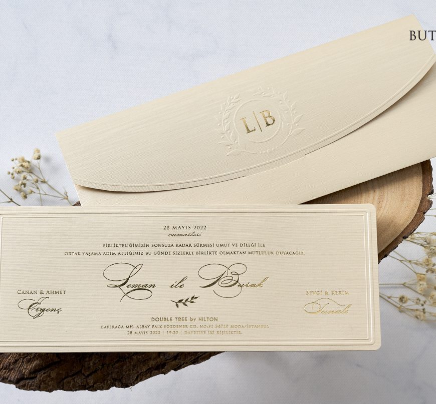 Faire part rectangulaire beige nacré papier glacé