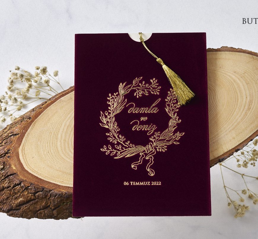 Faire part mariage orientale velours rouge