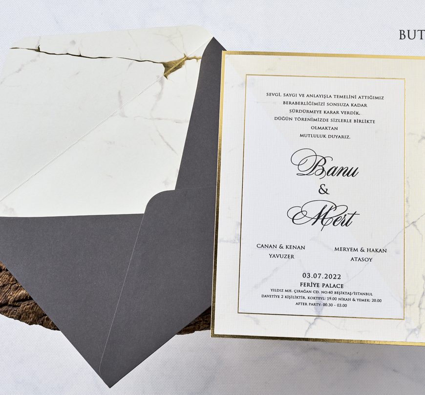 Faire part marbré gris et doré avec enveloppe