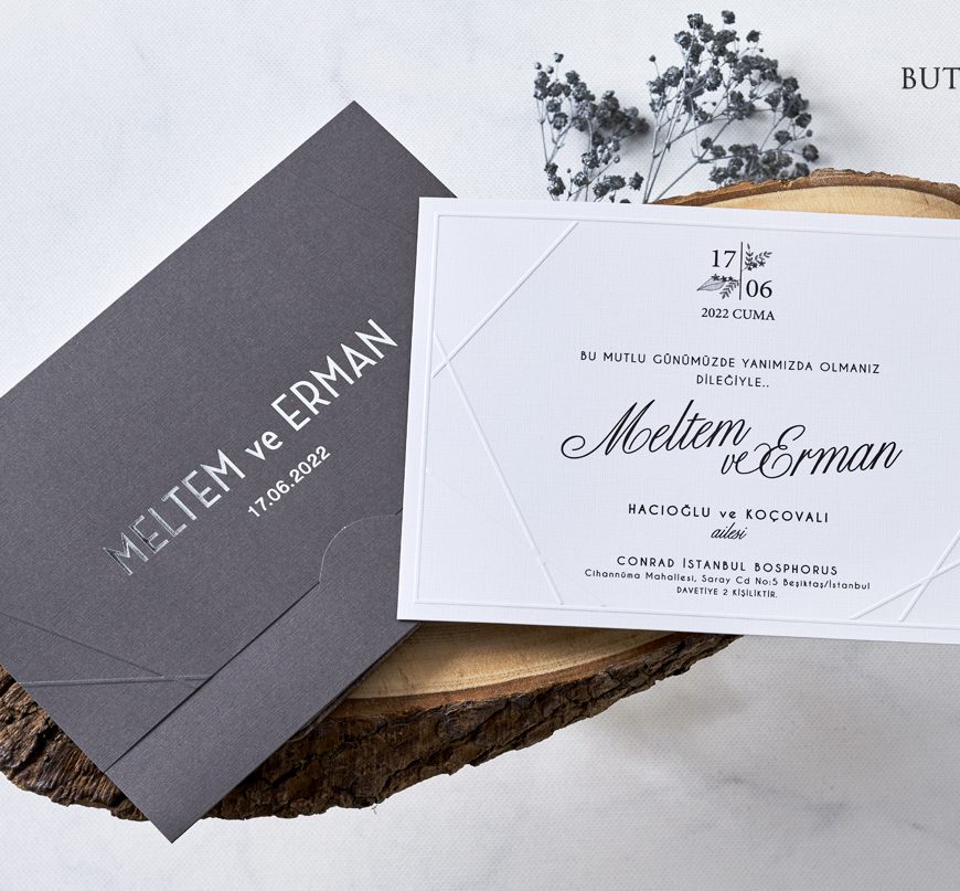 Faire part gris et blanc épuré avec enveloppe