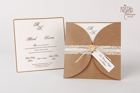 Faire part champêtre avec cordelette et fleur