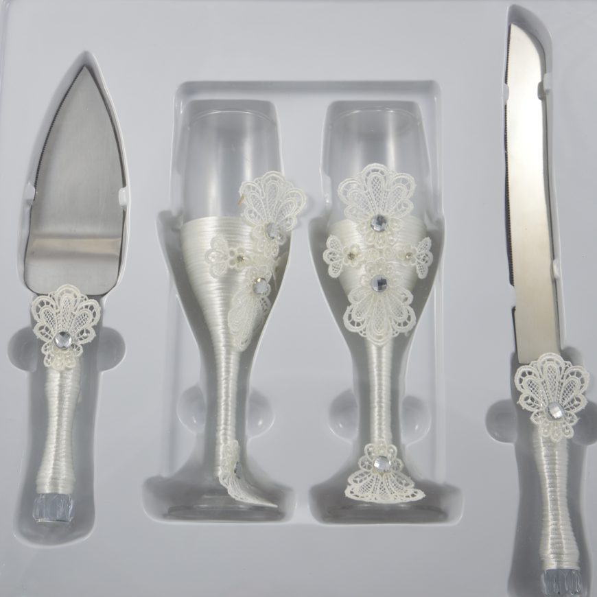 Lot verre/pelle-couteau blanc