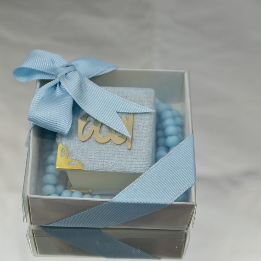 Mini Coran avec chapelet bleu ciel