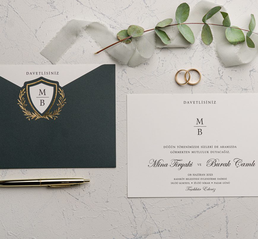 Faire part élégant vert et doré